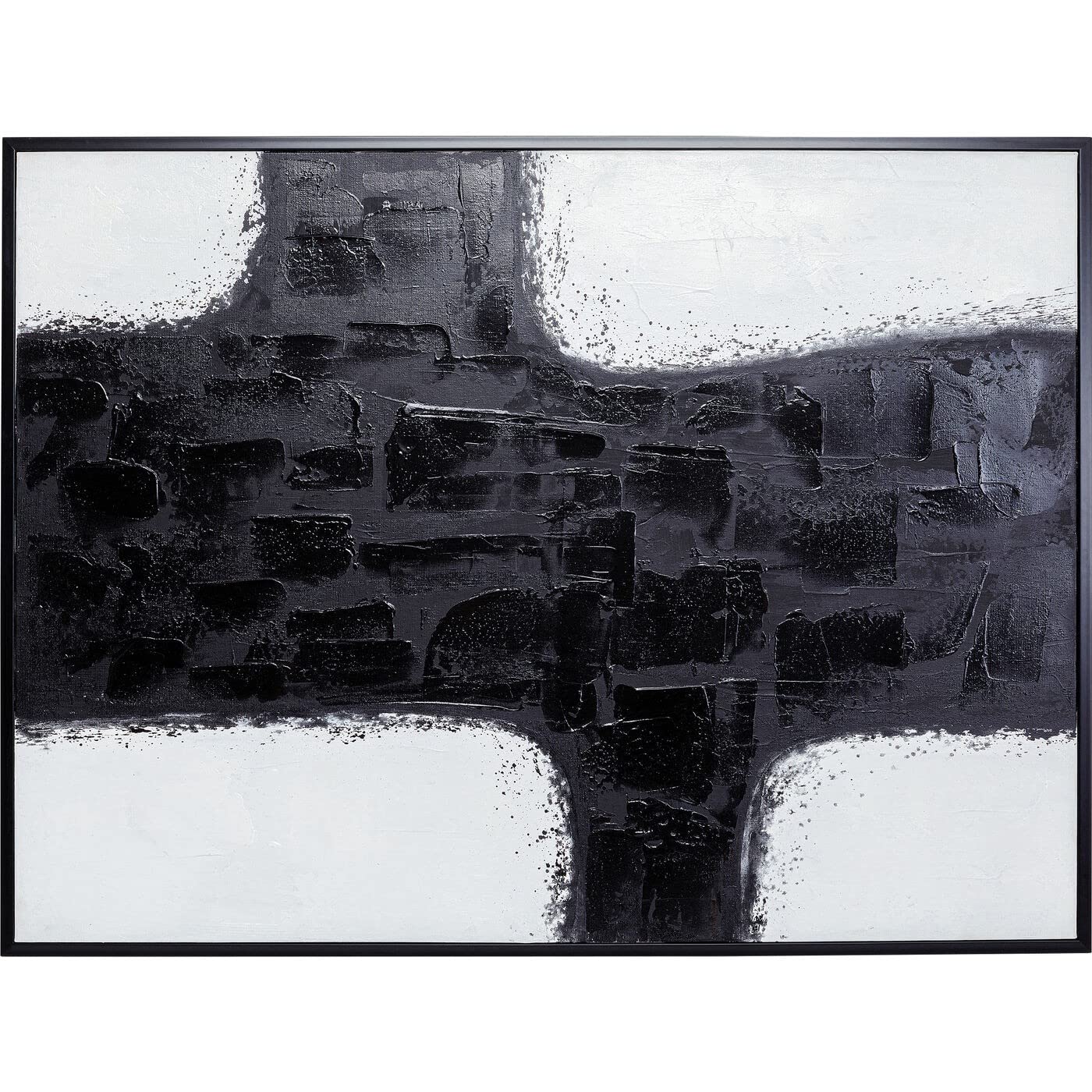 Kare Cuadro de diseño con marco Crossroads negro/blanco, lienzo, decoración de pared, obra de arte, detalles pintados a mano, mural, pintura, abstracto, moderno, salón, dormitorio, pasillo, 120 x 90 x
