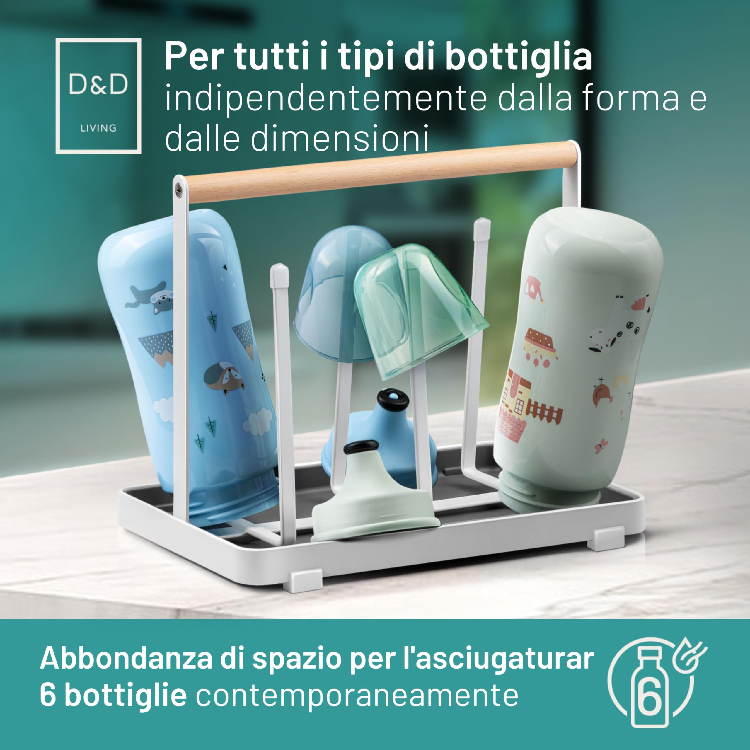 D&D Living Portabottiglie All-in-One per SodaStream - Scivolo di Asciugatura per Bottiglie di Tutti i Tipi: Duo, Crystal, Easy, Bottiglie per Bevande e Biberon - Stendino Universale (Metallo, Nero)