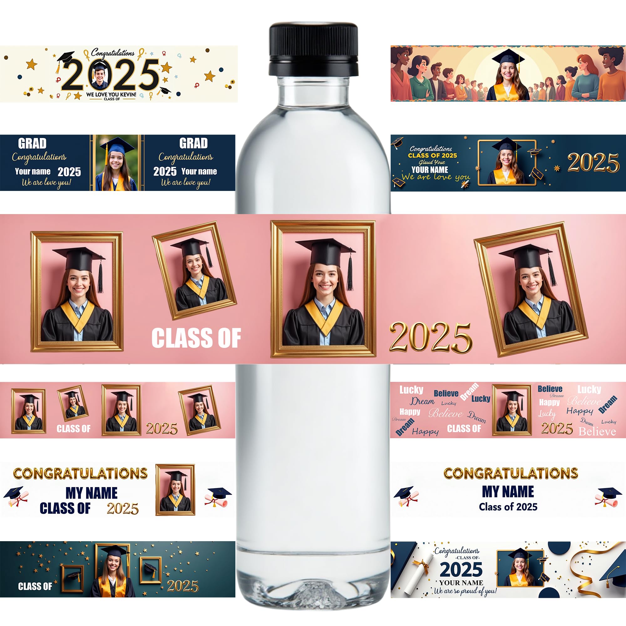 Personalised 'Class of 2025' Water Bottle Labels -Custom Photo Stickers for Graduation | Waterproof Wrappers for Grad Party Favors, Senior Gifts & School Events