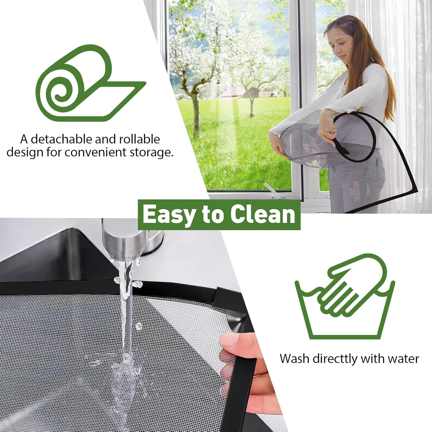 HOFUDON Window Screen Adjustable Magnetic Window Screen Replacement Max 39” x 59”, DIY Fiberglass Mesh Window Screens for House Windows Black Frame Grey Mesh