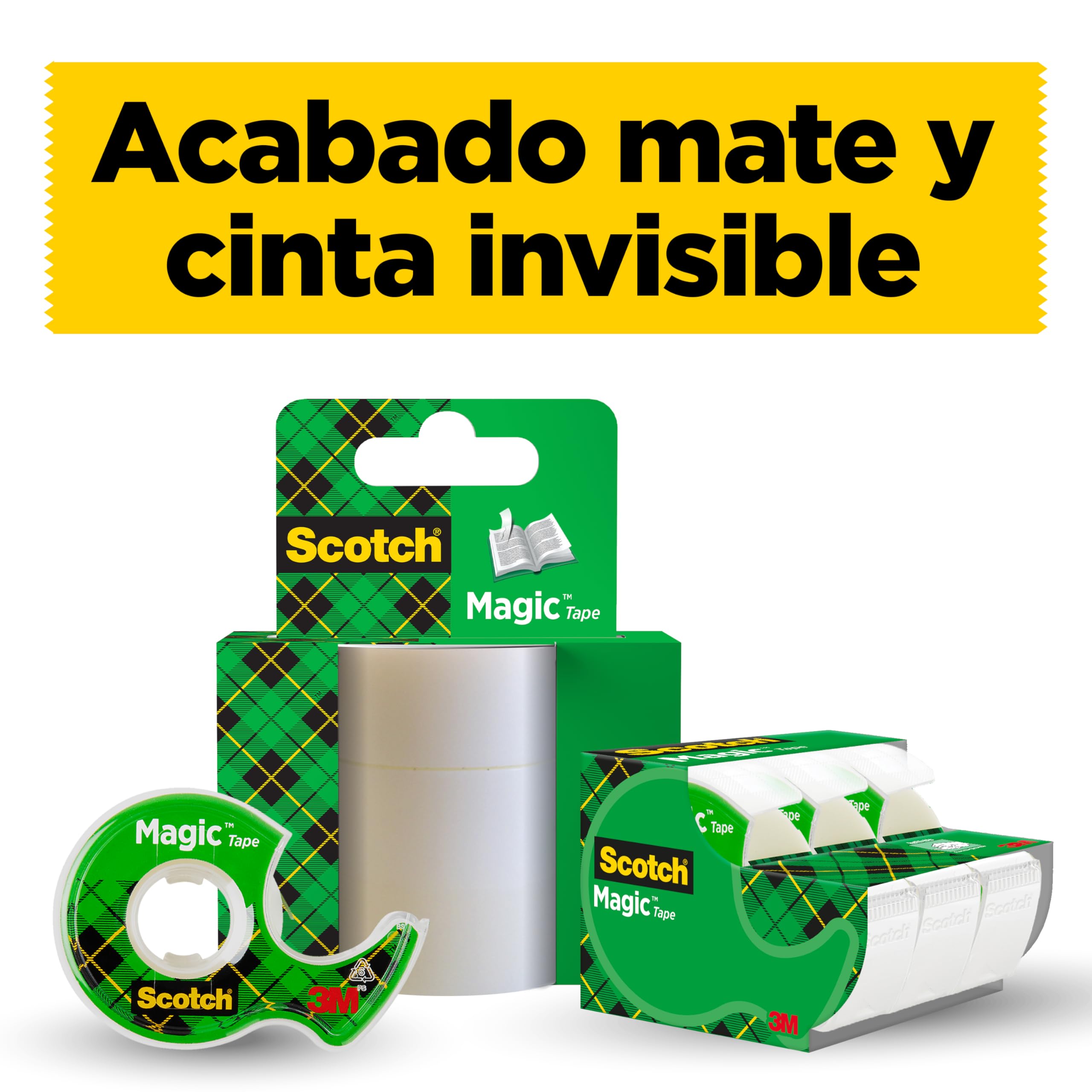 Scotch Nastro Adesivo Magic Trasparente con Dispenser, Confezione da 3 Pezzi, 7,5 mm x 3 mm