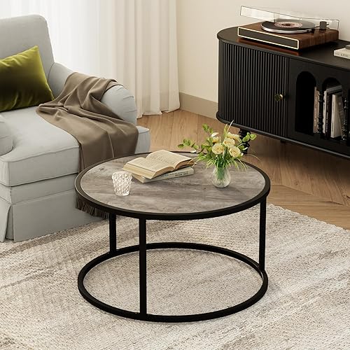 Miniatura 5 de SAYGOER Mesa auxiliar redonda pequeña, mesas de centro modernas para sala de estar, mesa central simple para espacios pequeños, oficina en casa,