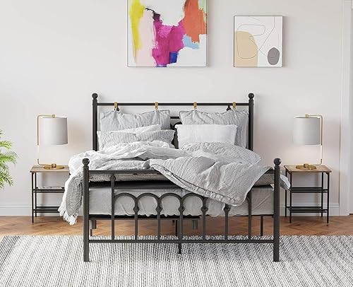 Miniatura 5 de VASAGLE INDESTIC - Mesa auxiliar, mesita de noche con 2 estantes de malla ajustables, mesa auxiliar industrial para sala de estar, marco de metal