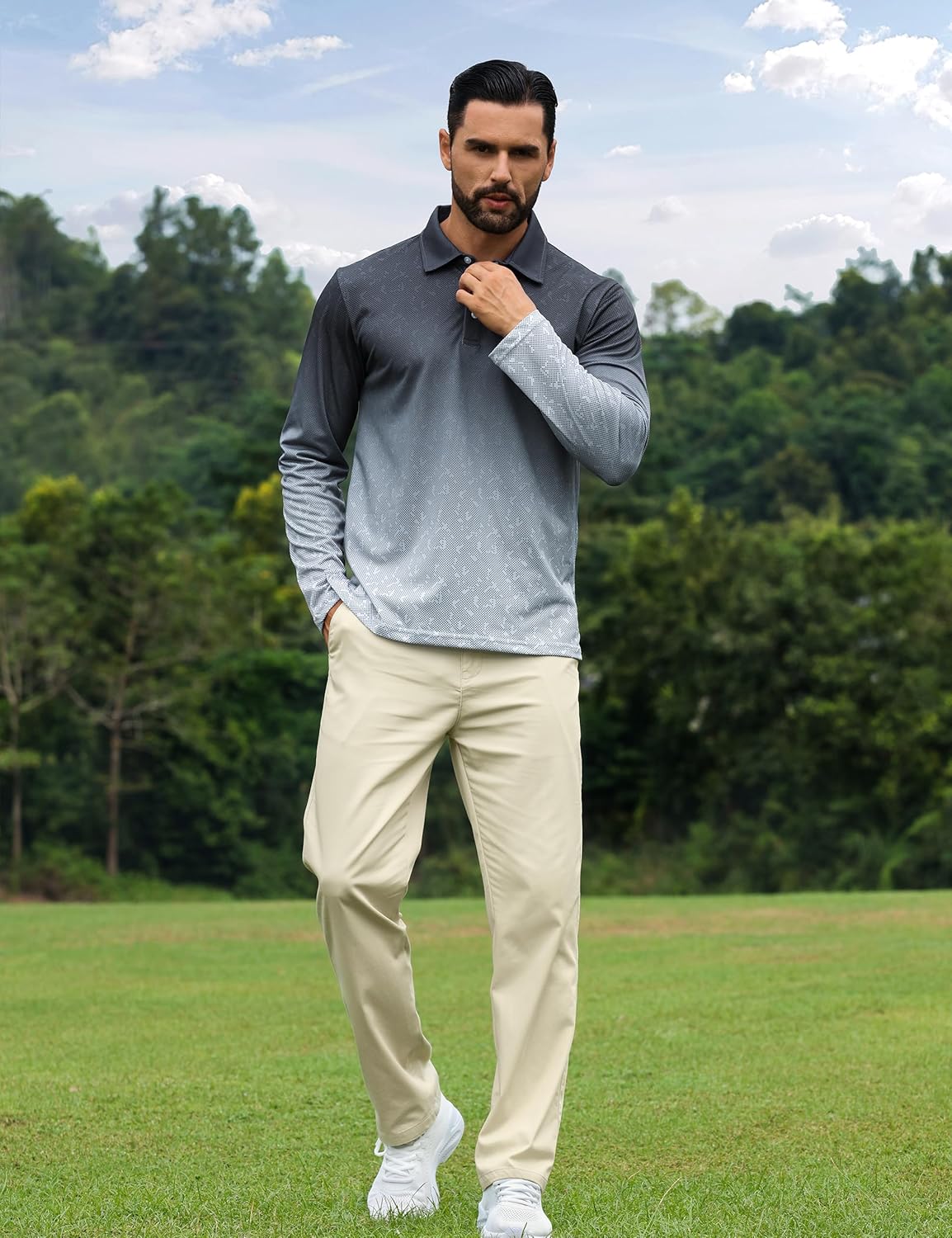 APTRO Long Sleeve Polo Shirts for Men Performance Golf Shirt Dry Fit Moisture Wicking Fashion Print T-Shirt - Image 3