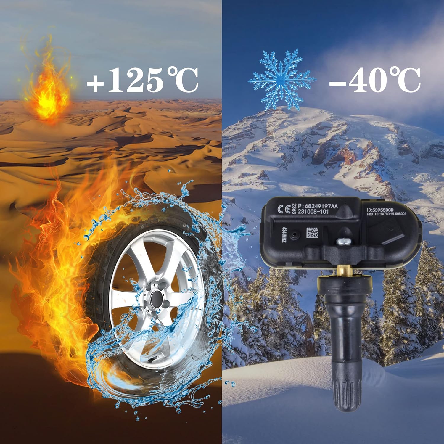 TPMS Sensor 4PCS Compatible with 2014-2016 Jeep Cherokee; 2014-2016 Ram 1500 2500 3500, 434MHz Tire Pressure Monitoring System Replaces OE# 68249197AA 68249197AB 68249197AC 68157568AA