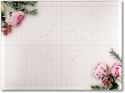 GLASSBOARD STUDIO Floral Glass Craft Mat (18x24in) - Magnetic, Heat & Scratch Resistant, Stain-Proof for Crafting, Cutting, Painting, Mixed Media Artwork - Grid & Angle Lines, Non-Slip Rubber Feet