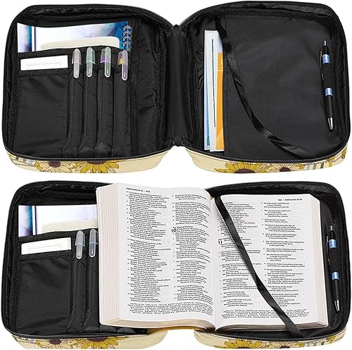 Miniatura 4 de Vodetik Fundas para la Biblia de girasol para niñas, mujeres, niños, funda de Biblia floral con asas y correa para el hombro, fundas de Biblia con