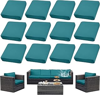 Outdoor Cushion Covers Set,12PCS Waterproof Patio Furniture Couch Seat Slipcovers, Replacement for Sofa Sectional