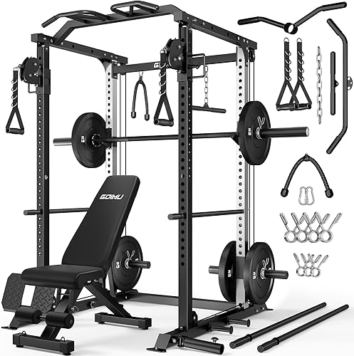 Miniatura 16 de DP01 - Jaula de potencia, estante para sentadillas de 2000 libras con cable cruzado y sistema de polea doble independiente, jaula completa para