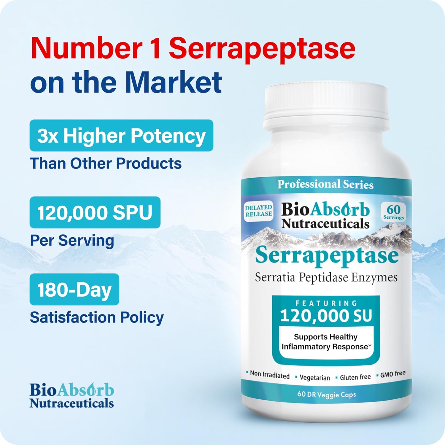 Bio Absorb Serrapeptase Supplement 120000 SPU, High Potency, Delayed Release - Image 2