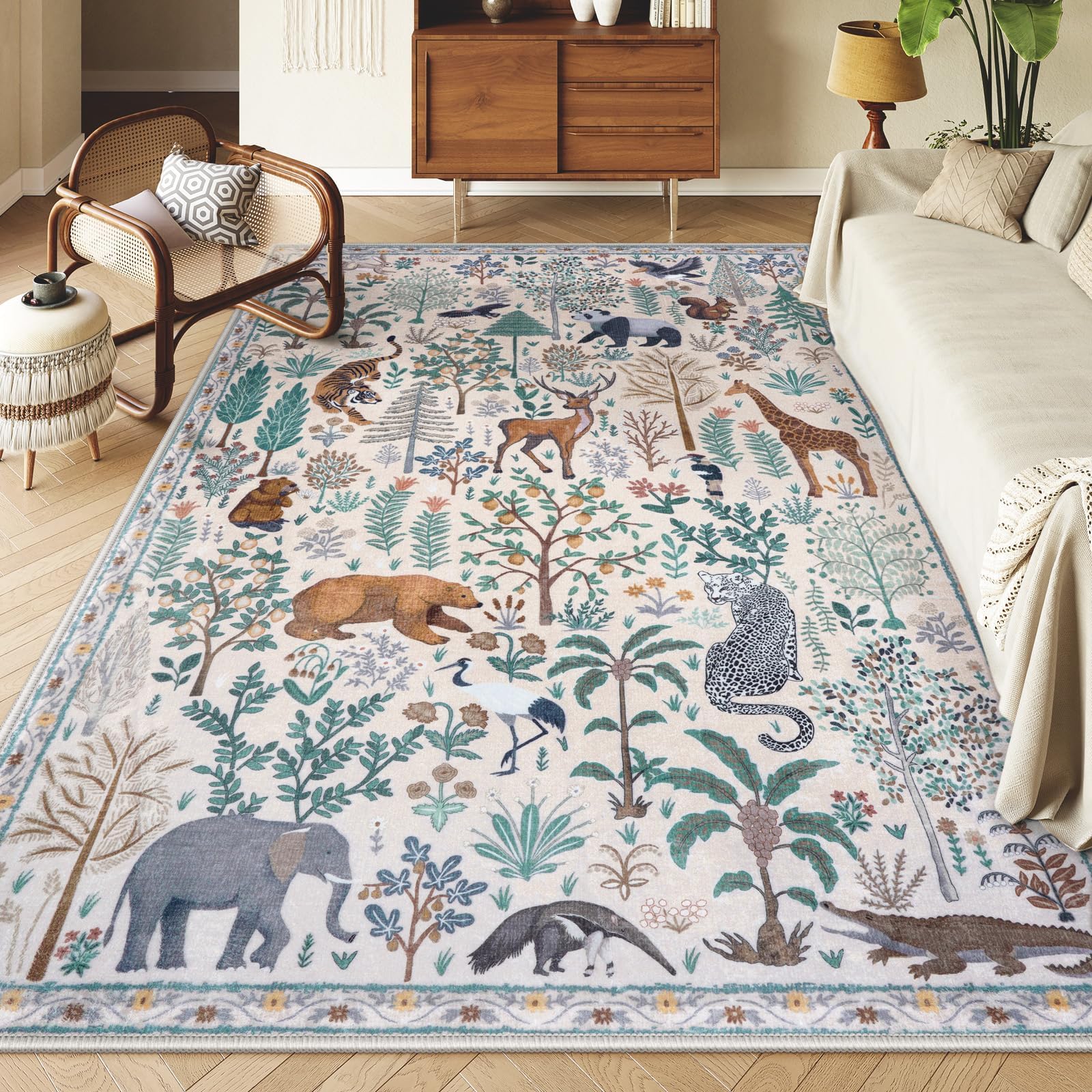 OJIA Jungle 8x10 Area Rugs for Living Room Bedroom Large Washable Rugs, Thin Modern Nursery Rug Non-Shedding Kids Playroom Rug Stain Resistant Large