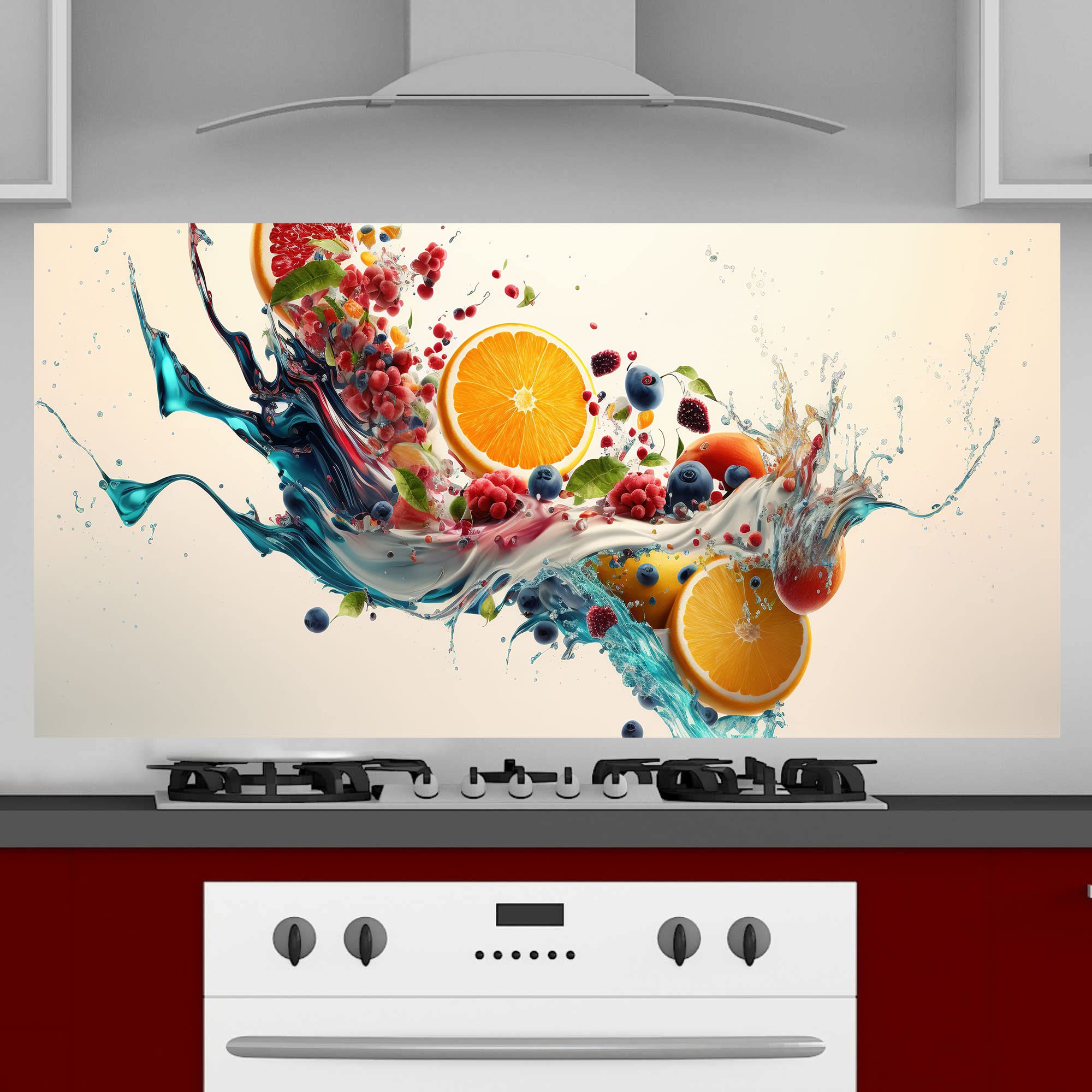 INDIGOS UG Splash Guard – Fruits – 130 x 65 cm – Aluminium Composite Plate Printed – with Picture – Motif – Kitchen Back Wall – Sign – Splash Guard – Cooker – Oven