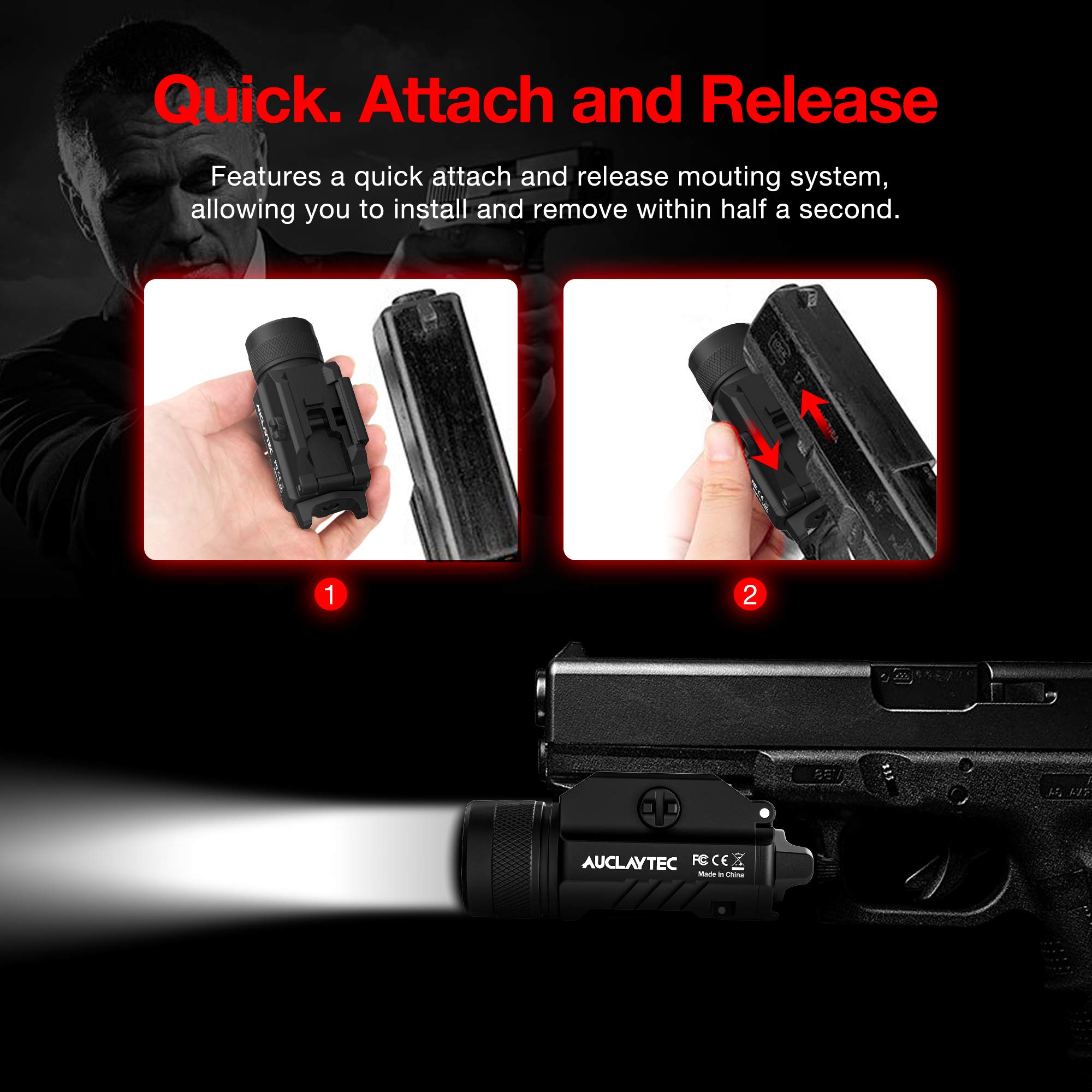 AUCLAYTEC Gun Light 1200 Lumens Compact Pistol Light LED Tactical for