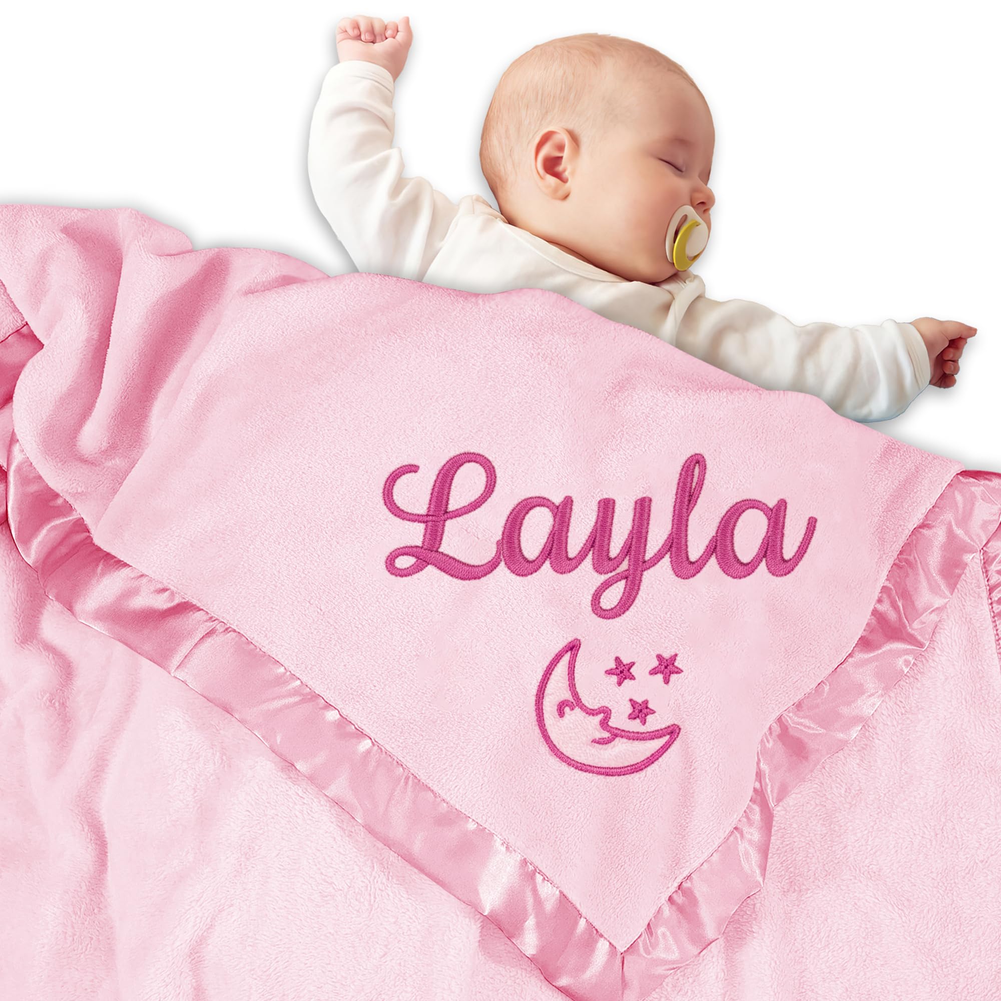 Corissy Personalized Baby Blanket with Name, Custom Flannel Swaddle Blankets, Customized Embroidered Receiving Blanket for Girls, Baby Shower Birthday