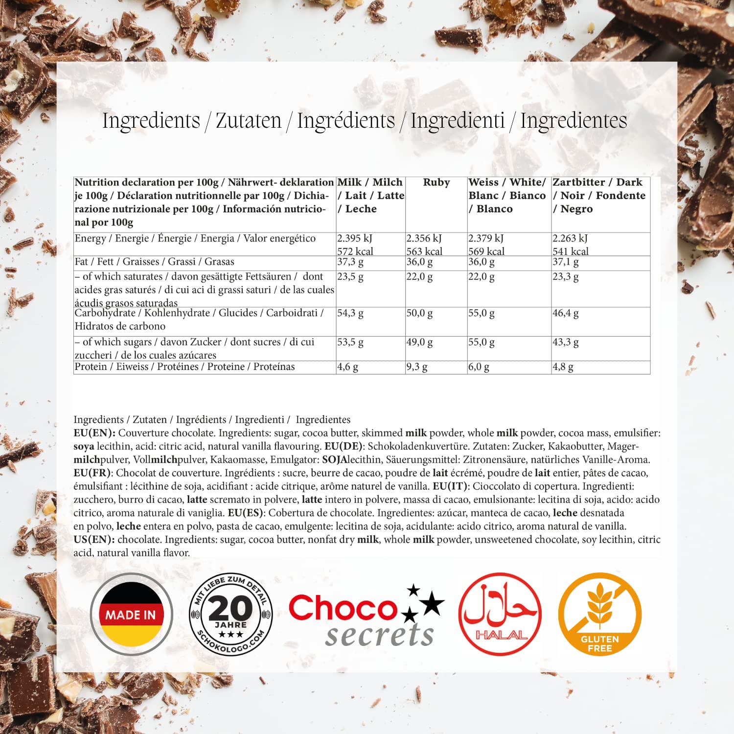 CHOCO SECRETS | 4 x 600g Pépites de Chocolat | Chocolat Lait Entier, Noir, Blanc & Rubis | Chocolat Belge premium, Fontaine Chocolat, Chocolat Pâtissier, Chocolat de Couverture Lait | Fondue Chocolat