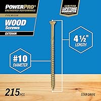 Vista 5 de Power Pro Tornillos de madera para exteriores de alta calidad, tornillos multiusos #10 x 4-1/2 pulgadas para proyectos al aire libre, broca estrella