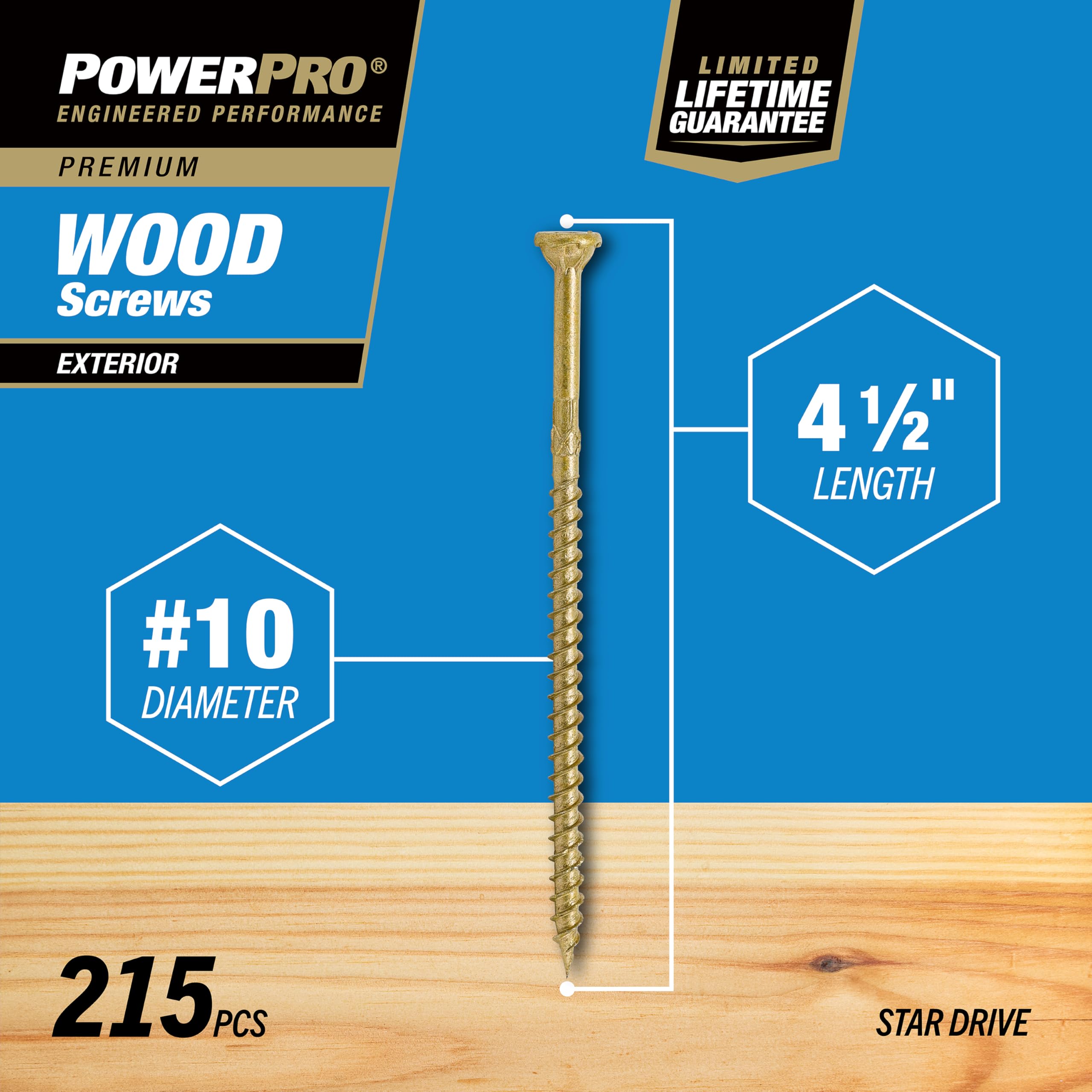 Power Pro 48616 Ahşap Vidalar, 10 x 4-1/2 inç, Premium Dış Mekan Güverte Vidaları, Paslanmaya Dayanıklı, Epoksi Kaplı Bronz, 5 lb Küvet, 237 adet