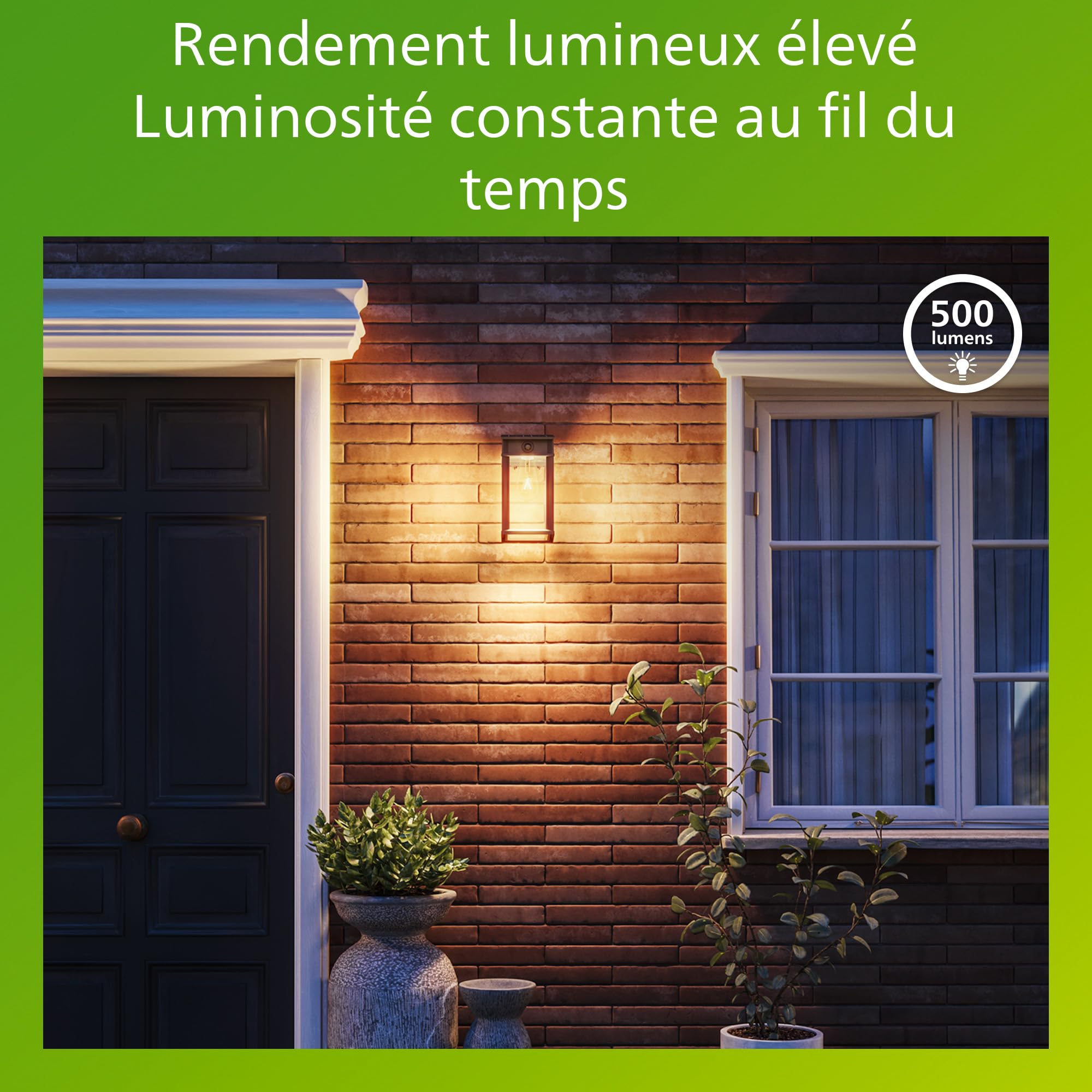 Philips Geri Applique solaire murale UltraEfficient extérieur, Ampoule solaire remplaçable, Détecteur de mouvement, 2700K, Noir