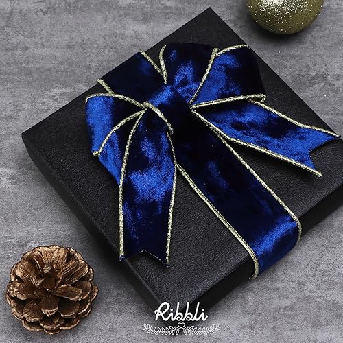 Vista 146 de Ribbli - Cinta de terciopelo dorado verde oscuro metálico con alambre de 2.5 pulgadas, cinta navideña de terciopelo arrugado para envoltura, decorar