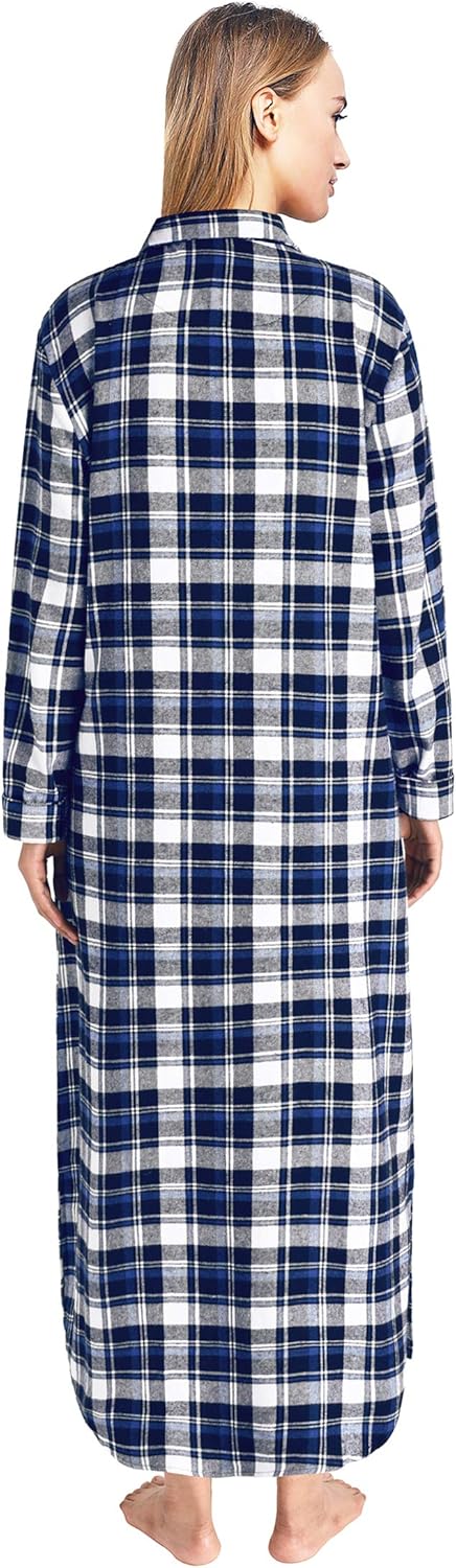 Latuza Women's Plaid Flannel Nightgowns Full Length Sleep Shirts - Image 2