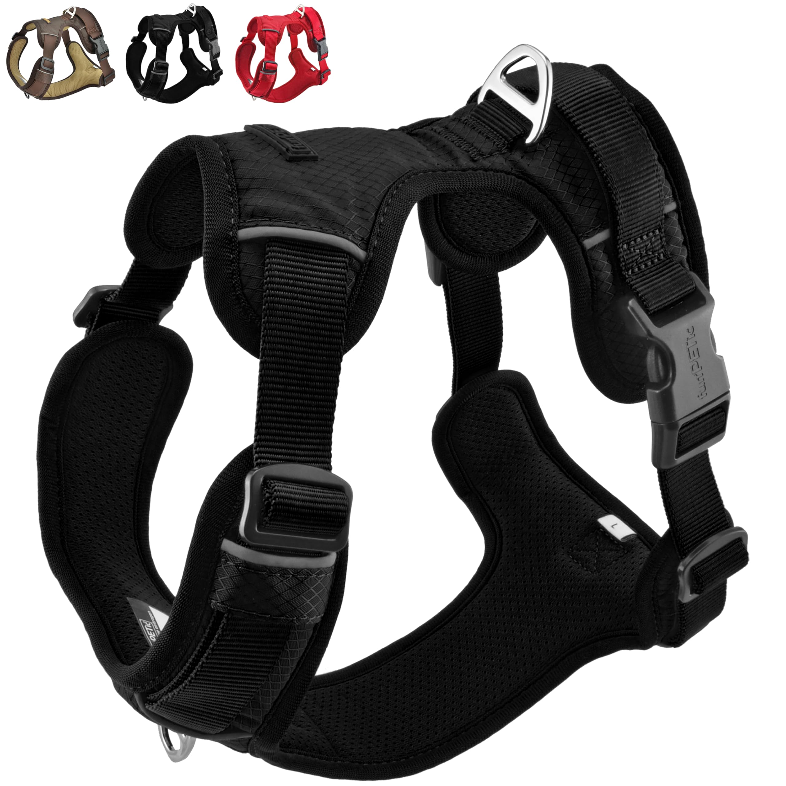 funPETic Hundegeschirr Essential - Anti-Zug Geschirr, reflektierend, gepolstert und atmungsaktiv - Brustgeschirr für mittelgroße und große Hunde (L - All Black)