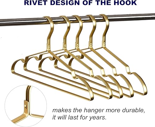 Miniatura 7 de Amber Home Paquete de 20 perchas de aluminio dorado mate de alta calidad, 16.5 pulgadas, extra suaves y duraderas, colgador de metal ligero y