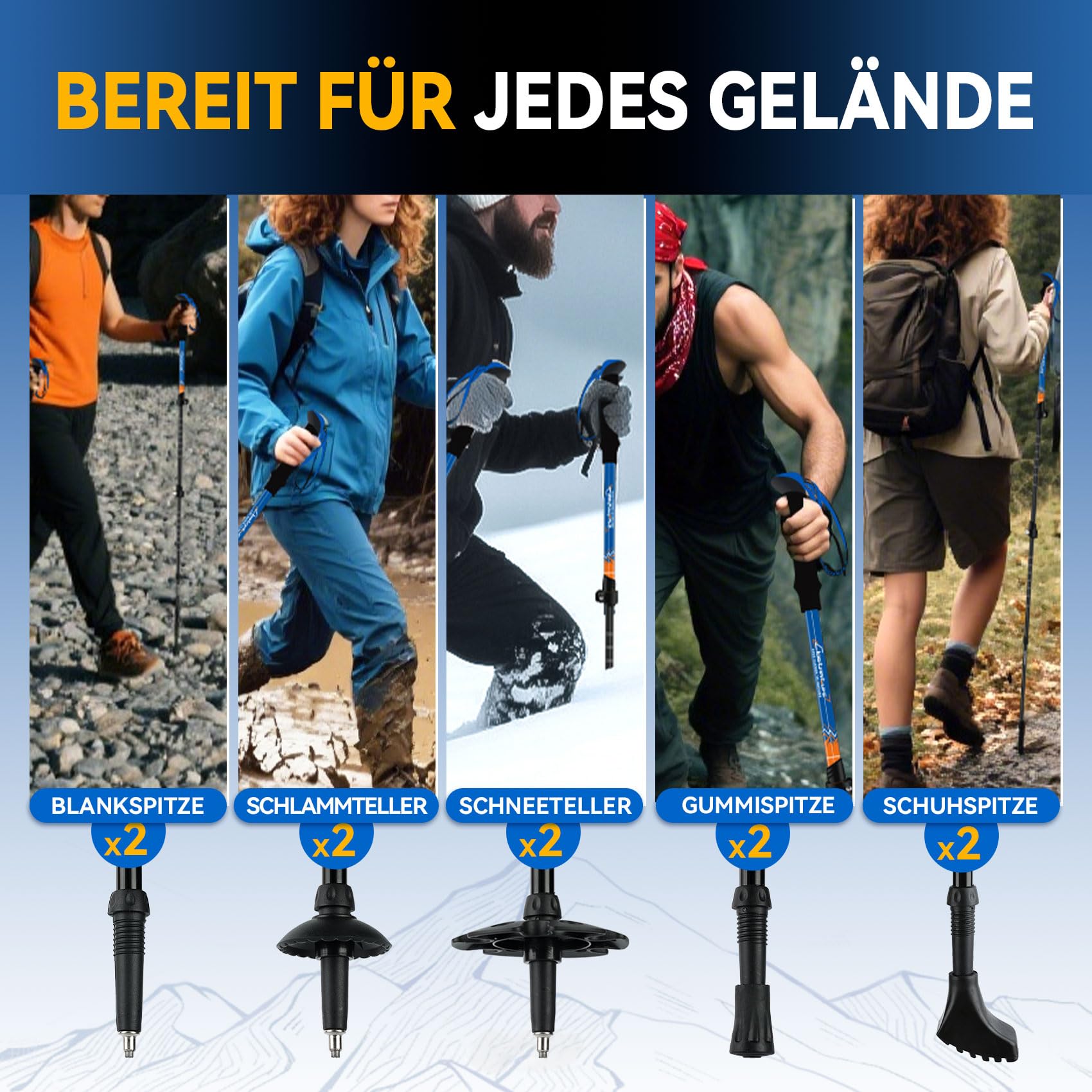 Clostnature Wanderstöcke Teleskop Aluminium - Nordic Walking Stöcke für Damen und Herren, 58-135cm Leichte Trekkingstöcke Ausziehbar für Trekking und Wandern(2 Stück), Verstellbarer Wanderstock