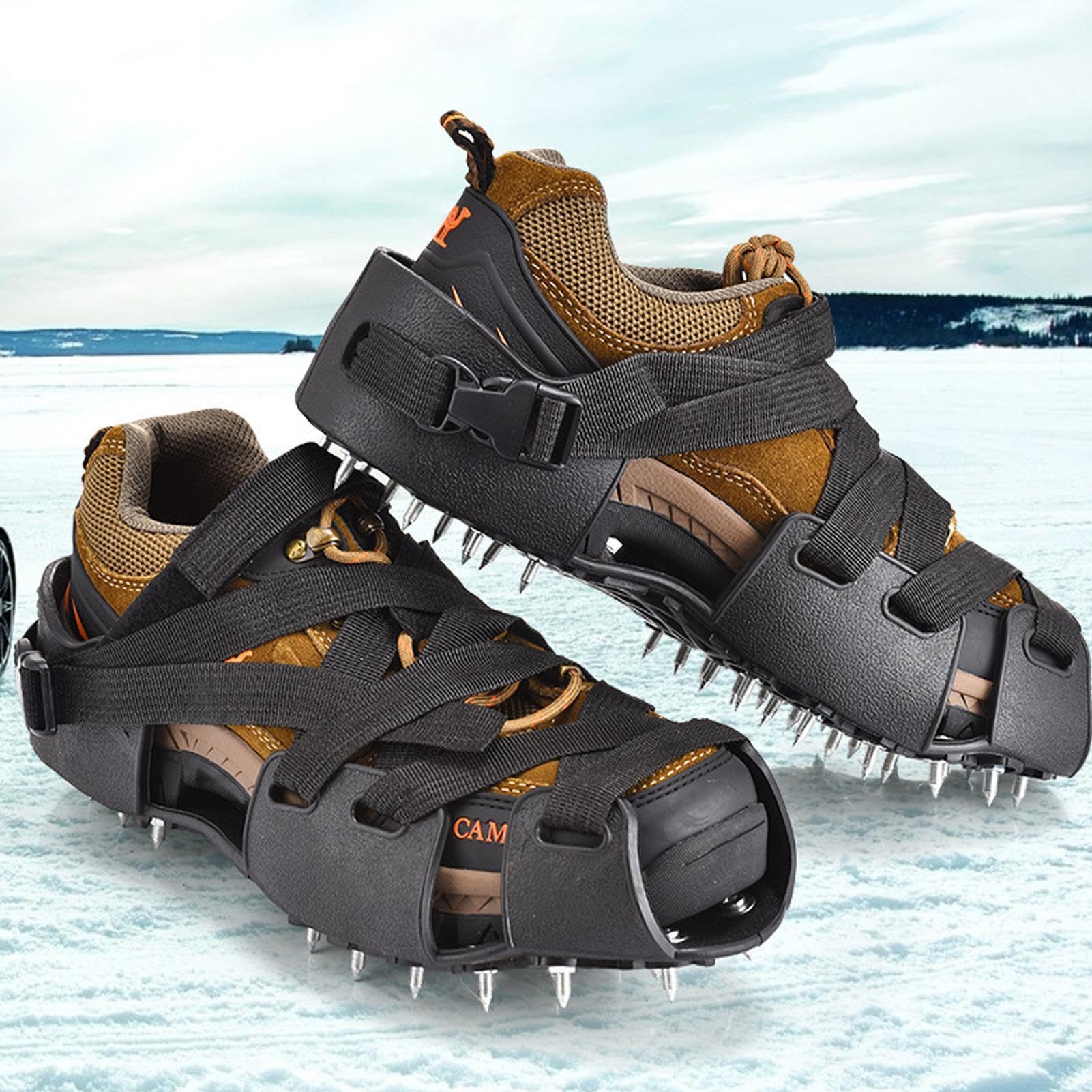 Crampons pour bottes de randonnée 32 Pointes Antidérapantes | Traction Agressive Neige Glace Pour marche, escalade, pêche, alpinisme, course neige, hommes femmes jeunes, bottes