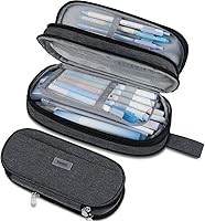 Vista 8 de Sooez Estuche grande para lápices, bolsa de lápices expandible con 5 compartimentos, organizador de lona de gran capacidad con cremallera, bolsa