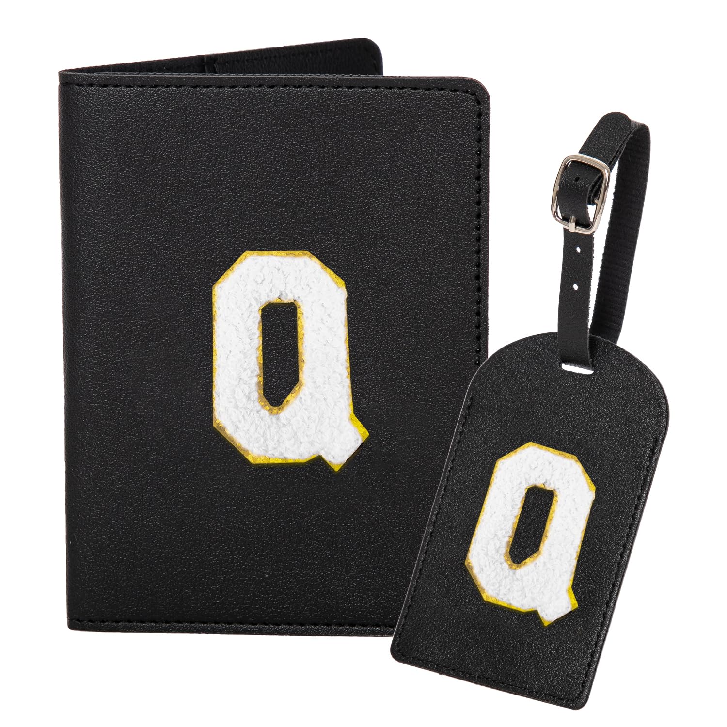 ULICO Initial Passport Cover and Luggage Tag Set,PU Leather Letter Passport Case Holder Travel Suitcase Tag, Personalized Travel Luggage Accessories