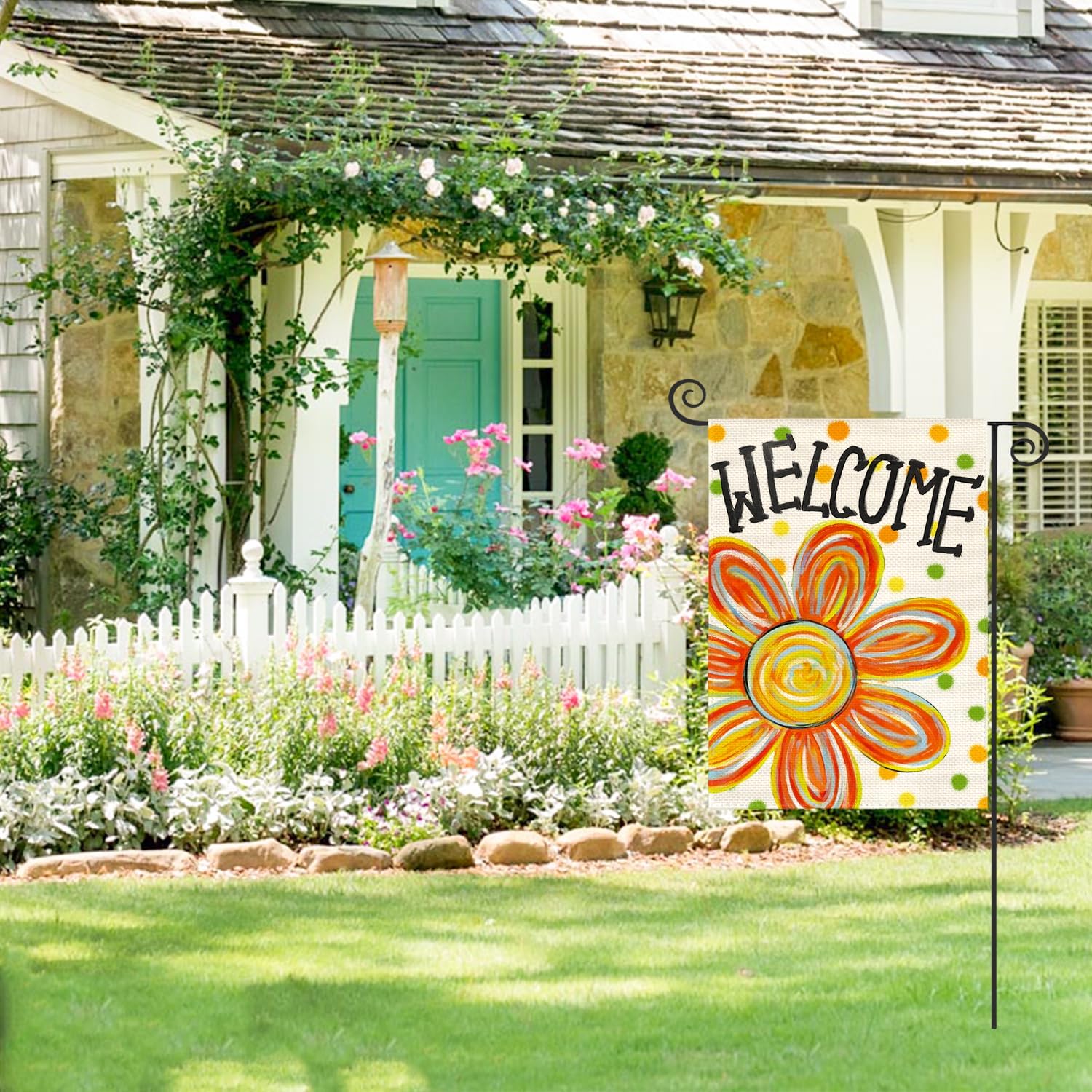 AVOIN colorlife Summer Floral Garden Flag 12x18 Inch Double Sided Outside, Welcome Seasonal Polka Dots Yard Outdoor Flag - Image 3