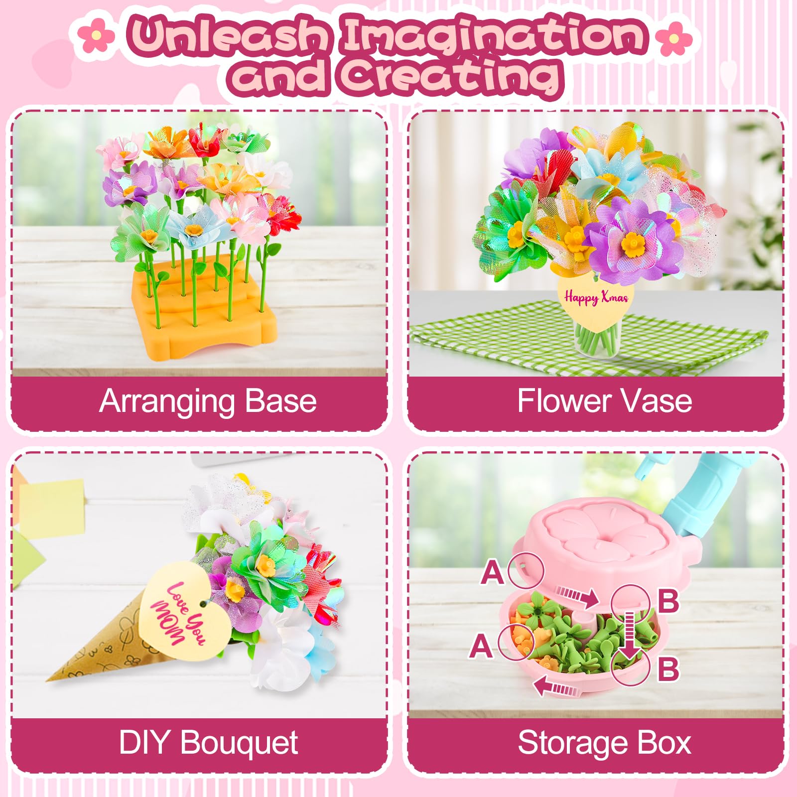 Mieryd Kit Lavoretti Creativi per Bambini, Fai Da Te Artigianale Laboratorio dei Fiori, DIY Bouquet Fiori Giocattoli Ragazza Giochi Educativi, Natale Compleanno Regalo Bimba 3 4 5 6 7 8 9 10 Anni