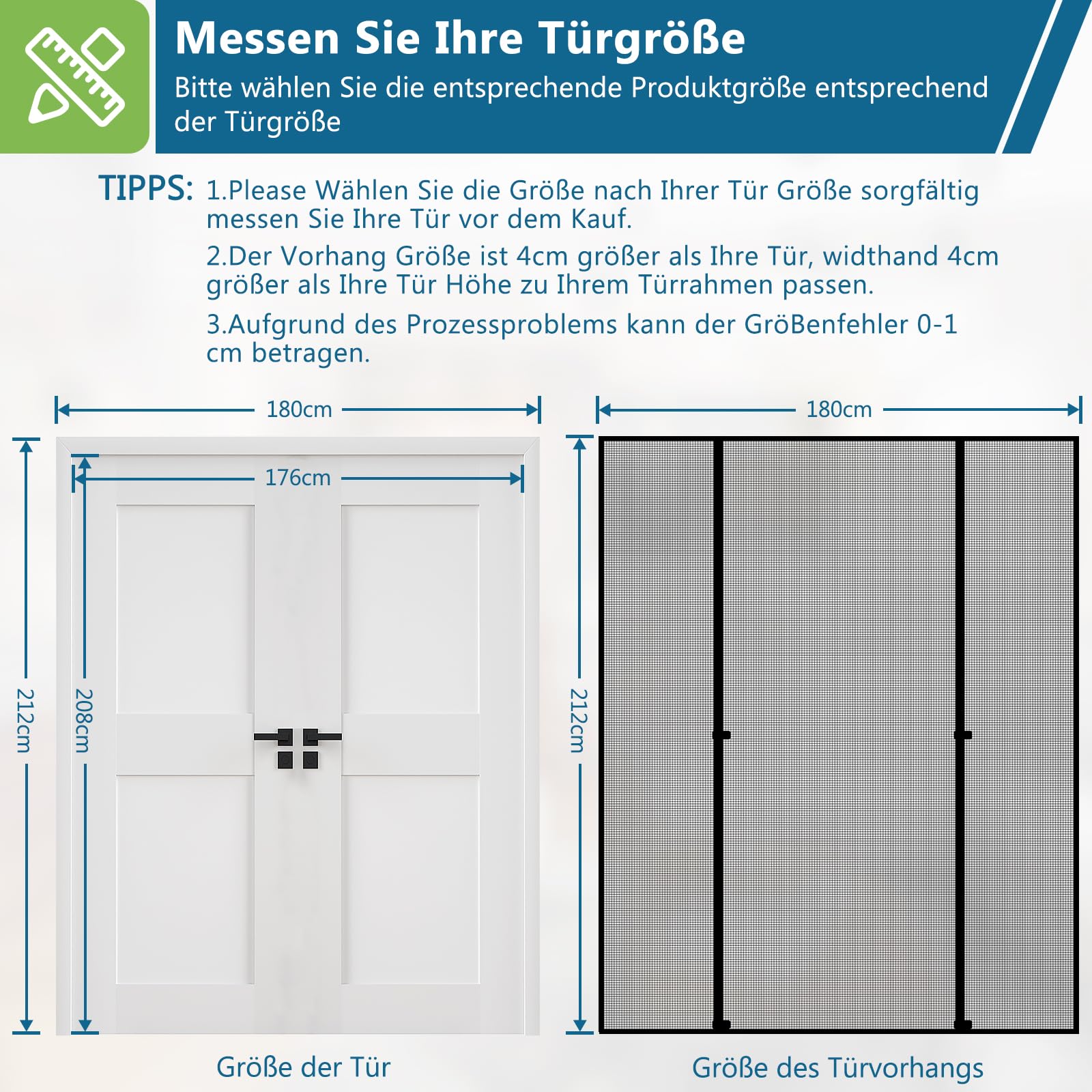 HooTown Moustiquaire magnétique pour porte, porte de balcon, porte de cave et porte de terrasse 180 x 212 cm