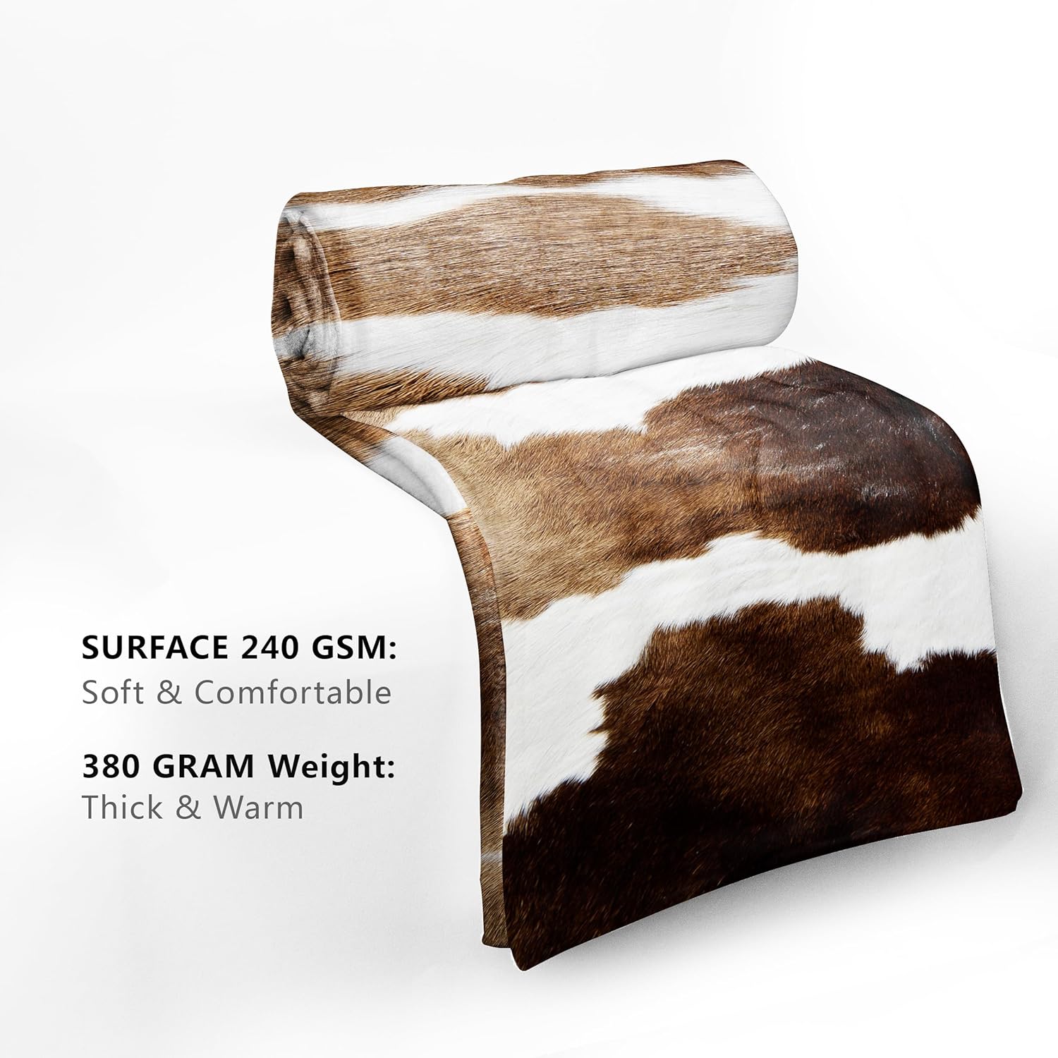 Cow Print Blanket Soft Flannel Lightweight Brown Whtie Cowhide Throw Blanket Cozy Warm Western Cow Hide Blankets All Seasons Living Room Decor for Kids Adults Use On Couch Bed Sofa Office 40x50 inch - Image 6