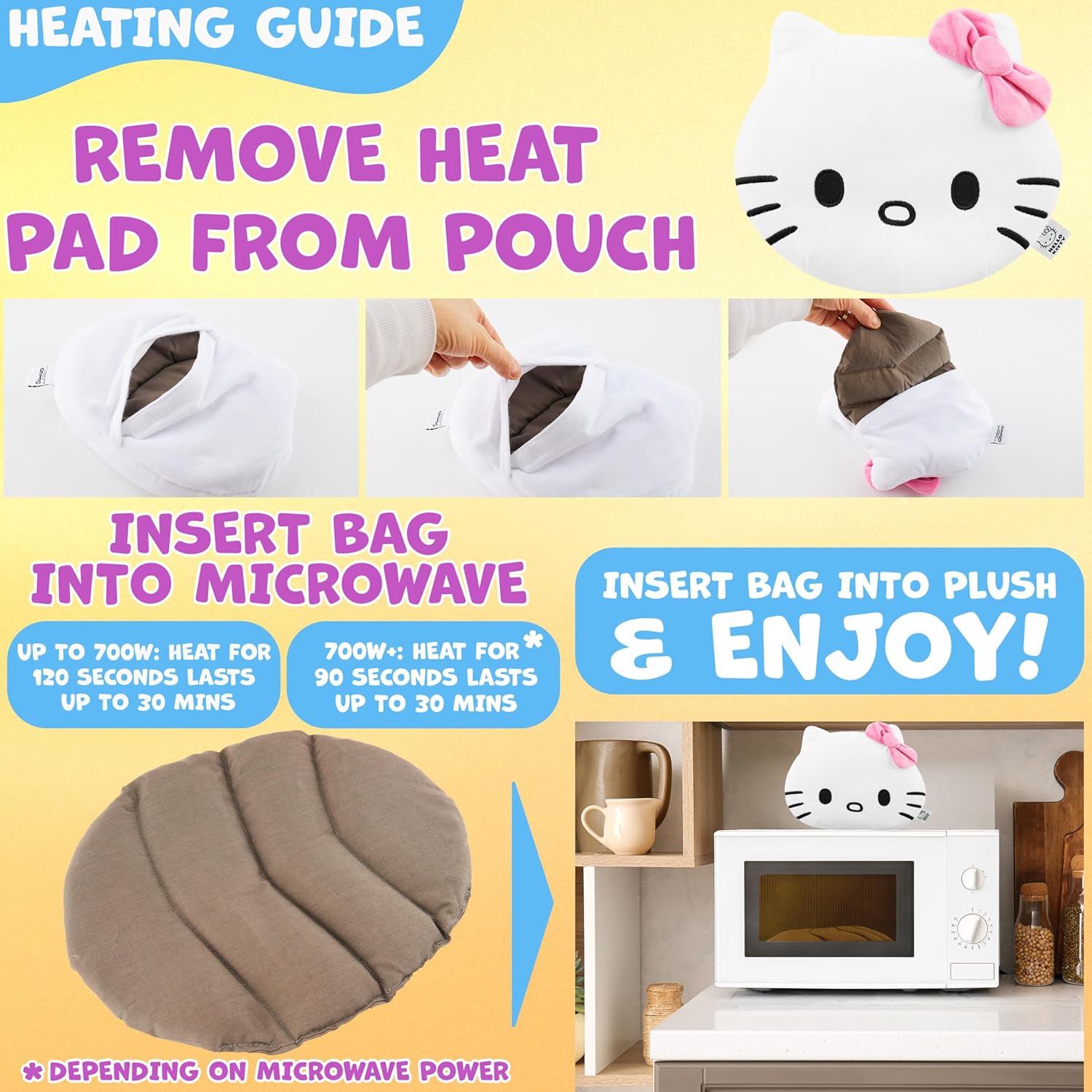 Hello Kitty Sanrio Microwave Heating Pad for Neck Shoulder Back Pain Relief Cold Therapy Kuromi Cinnamoroll My Melody Heat Pack Cramp Muscle Care (White/Pink Hello Kitty)