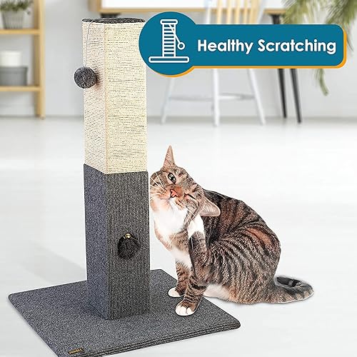 Miniatura 6 de PAWBEE Poste rascador para gatos de 32 pulgadas, postes rascadores altos para gatos de interior - Rascador de cuerda de sisal para gatos - Poste