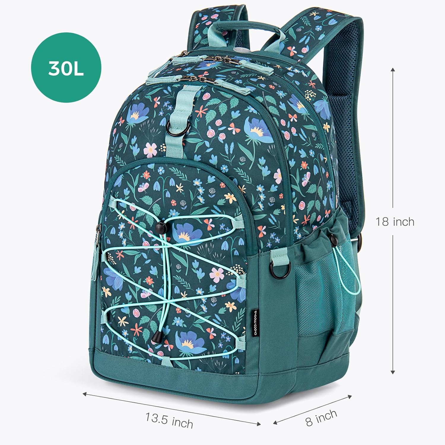 Choco Mocha Floral Backpack for Teen Girls, Travel School Backpack for Girls Middle School Large Bookbag 18 Inch, Green - Image 2
