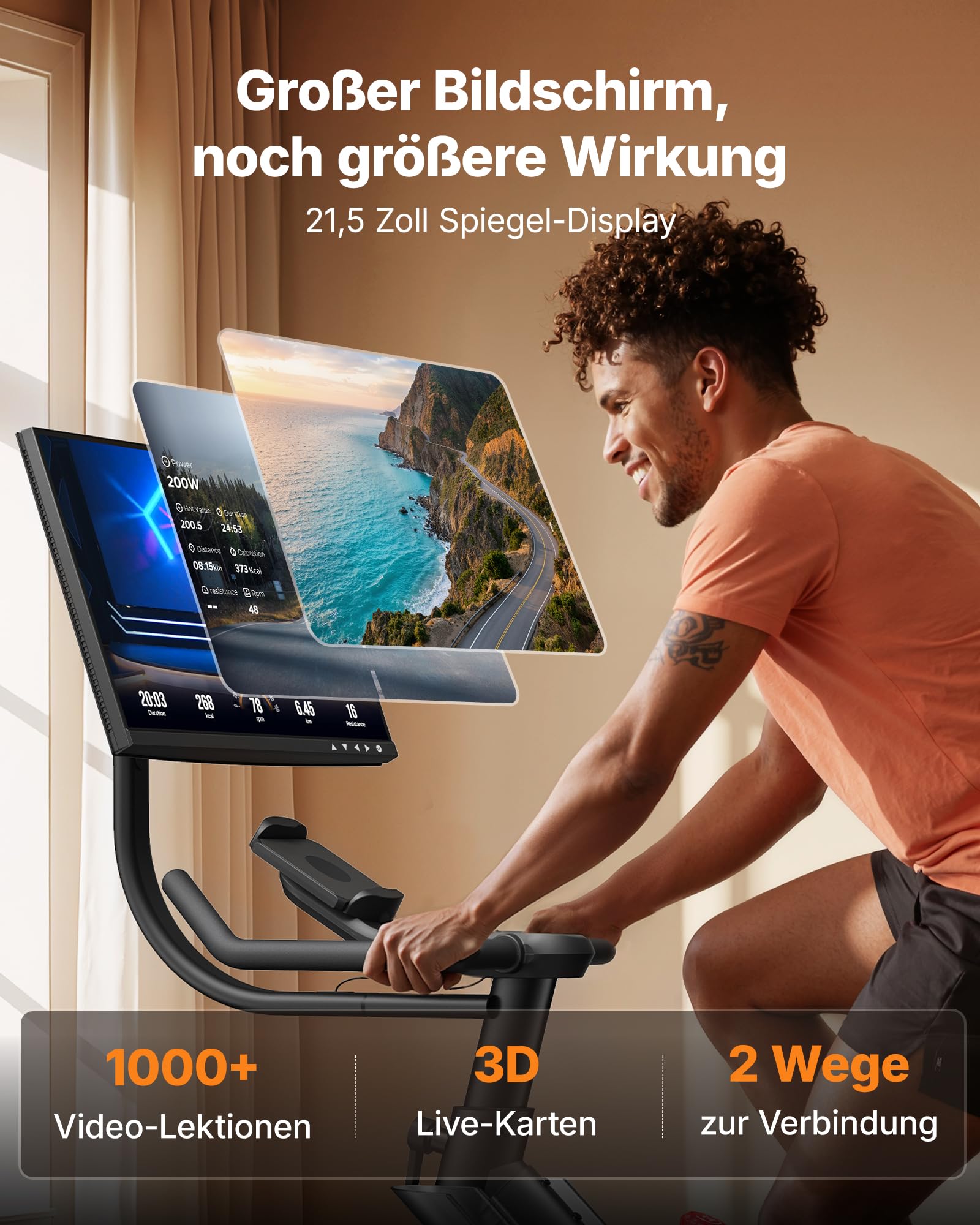 MERACH Profi Heimtrainer Fahrrad mit 21,5" Drehbarem FHD-Display, Leises Hometrainer Fahrrad mit Automatischem Widerstand, 10KG Schwungmasse, Stoßdämpfender Luftkissensattel, Eigene App, Bis 158KG