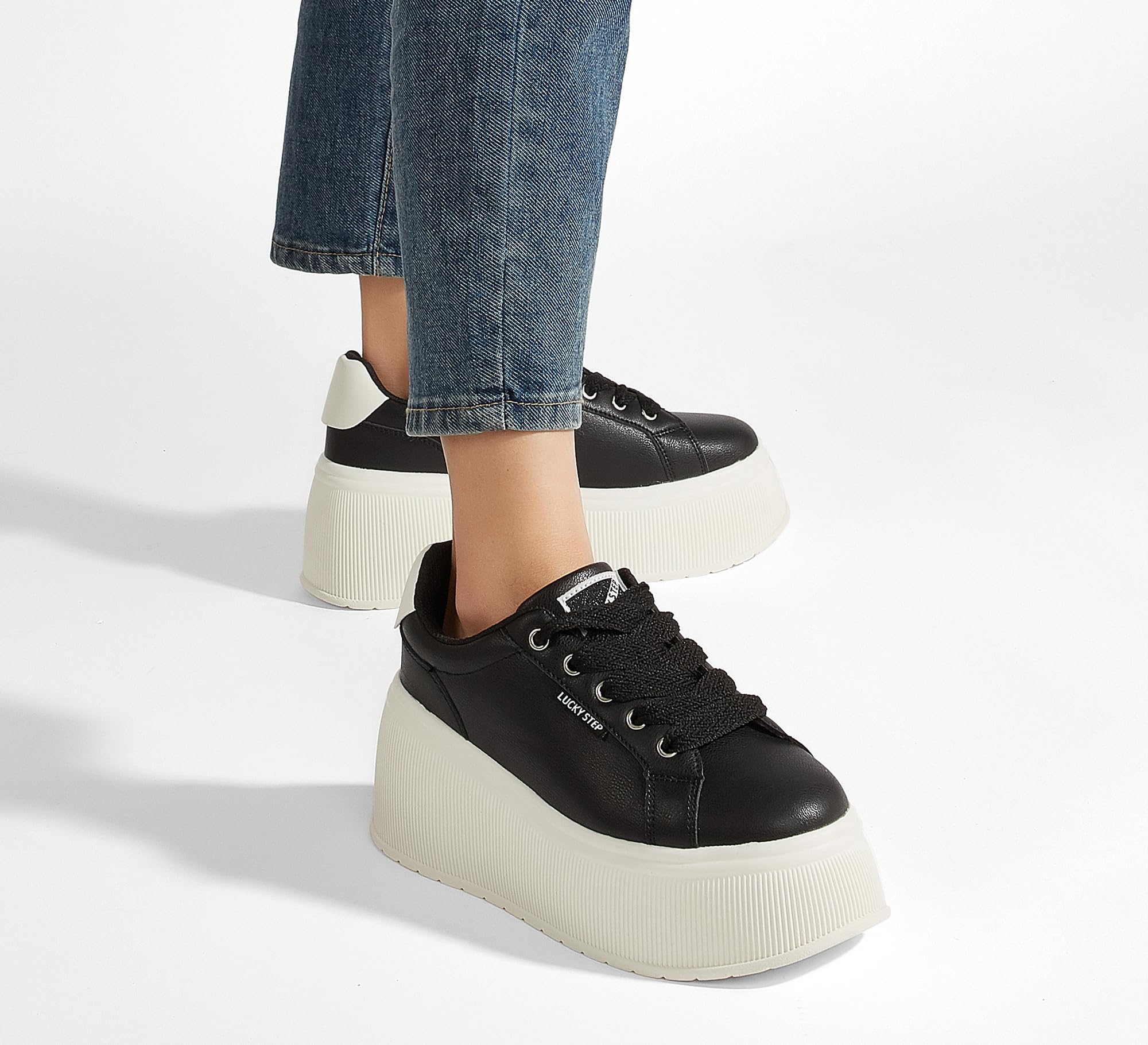 LUCKY STEP Scarpe da Donna con Piattaforma | Sneaker Classiche con Zeppa in Tela Casual Basse retrò