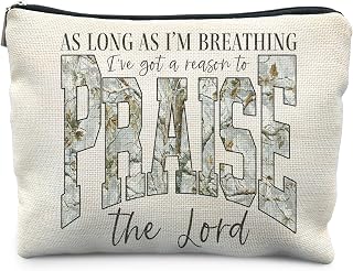 Christian Makeup Bag, Christian Religious Gifts, Praise the Lord Bible Verse Scripture Cosmetic Bag Canvas Toiletry Zipper Pouch for Women