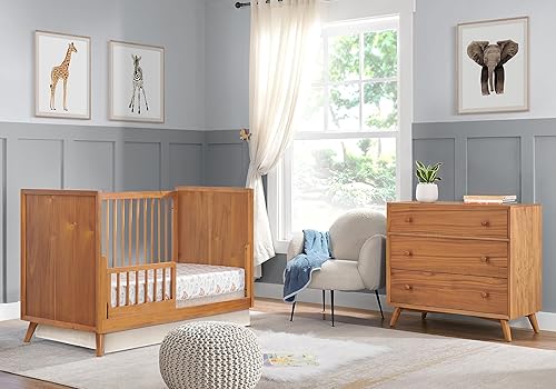 Miniatura 4 de Oxford Baby Dawson - Kit de conversión de riel de protección de cuna a cama infantil, marrón miel, certificado Green Guard Gold