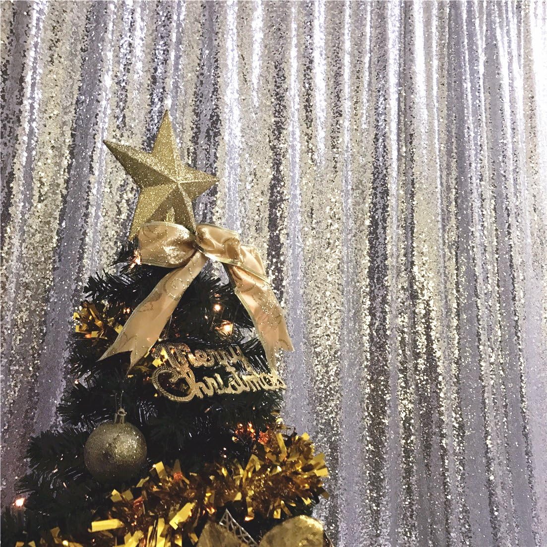 Get Special Price TRLYC Glitter Sequin Backdrop Curtains for Wedding Party Decor (2 Panels, W2 x H8FT,Sliver)