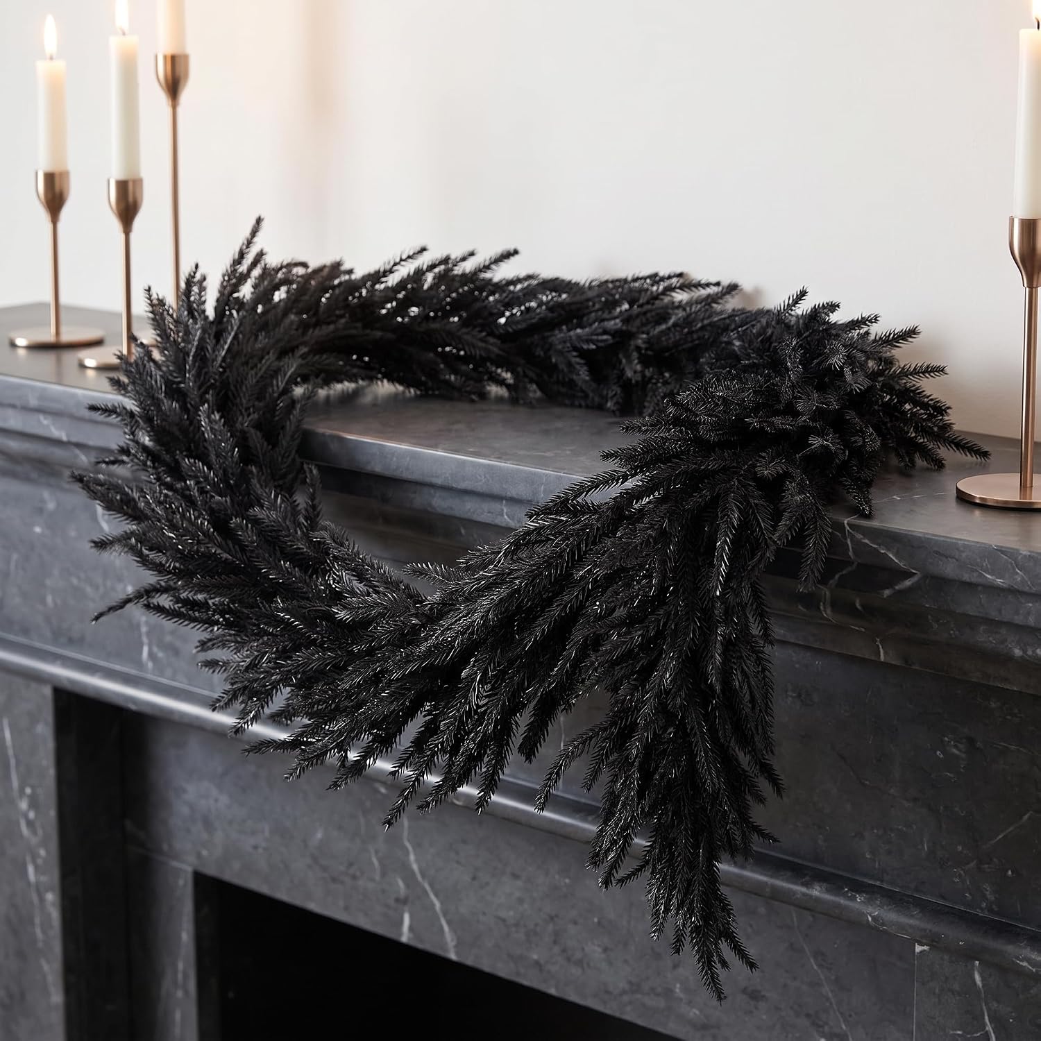 Black Pine Garland Halloween Pine Branches Faux Norfolk 5.9 Feet Garland