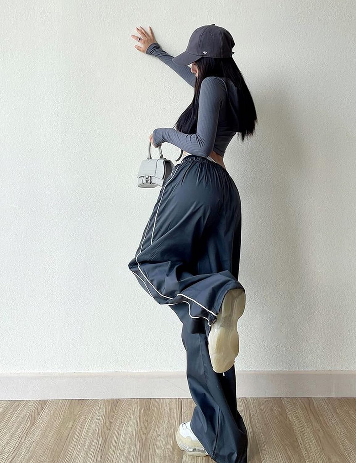 Springrain Womens Wide Leg Track Pants Slouchy Stripe Detail Jogger Sweatpants with Pockets - Image 5