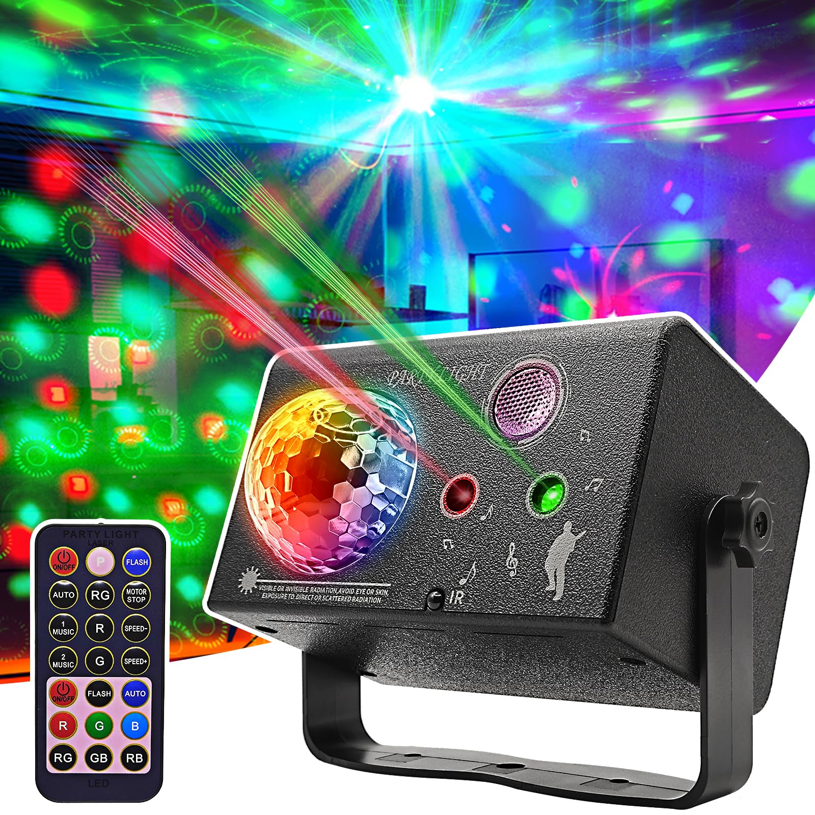 Disco Laser Lights Projector for Party: Sound Activated Dance Floor Light Disco Ball Lamp DJ Lazer Show Music Sync LED Club Strobe for Karaoke Indoor Outdoor Halloween Rave Kids Decorations