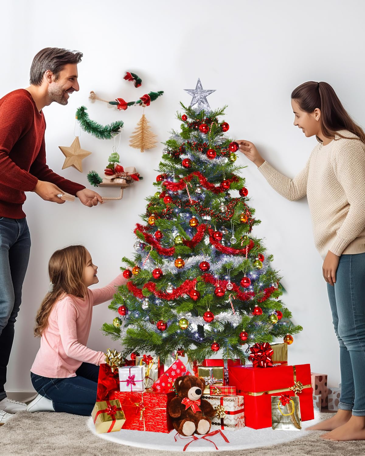 Jupe de Sapin de Noël Rond 120 cm Blanc Peluche