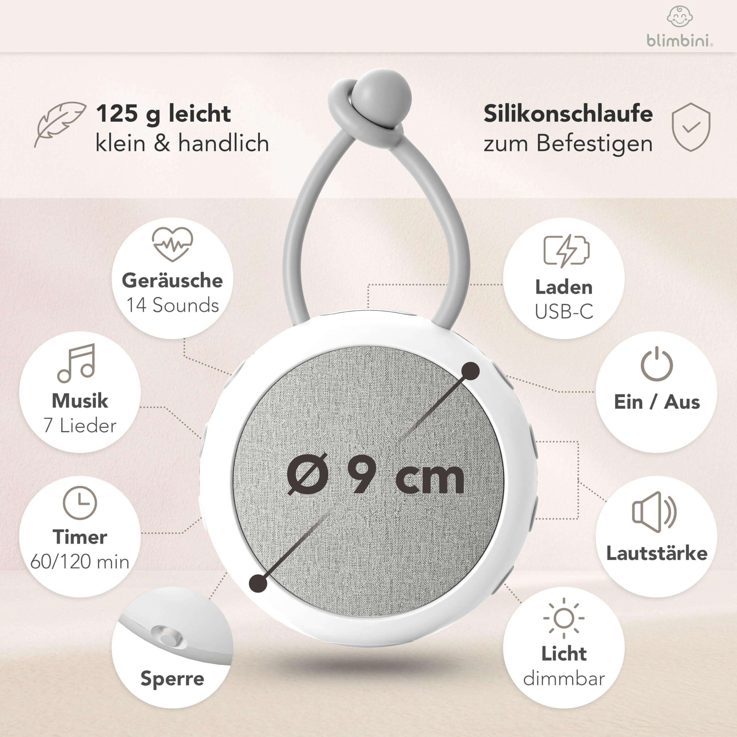 White Noise Machine Baby - Einschlafhilfe für Babys mit Nachtlicht - Regengeräusche zum Einschlafen, Meeresrauschen & Einschlafmusik - Sound Machine für unterwegs - weißes Rauschen Baby