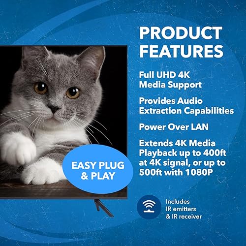 Miniatura 3 de OREI Divisor extensor HDMI 1x8 HDBaseT 4K, múltiple sobre un solo cable CAT67 4K 60Hz 444 HDCP 2.2 con gestión EDID remota por infrarrojos, HDR,