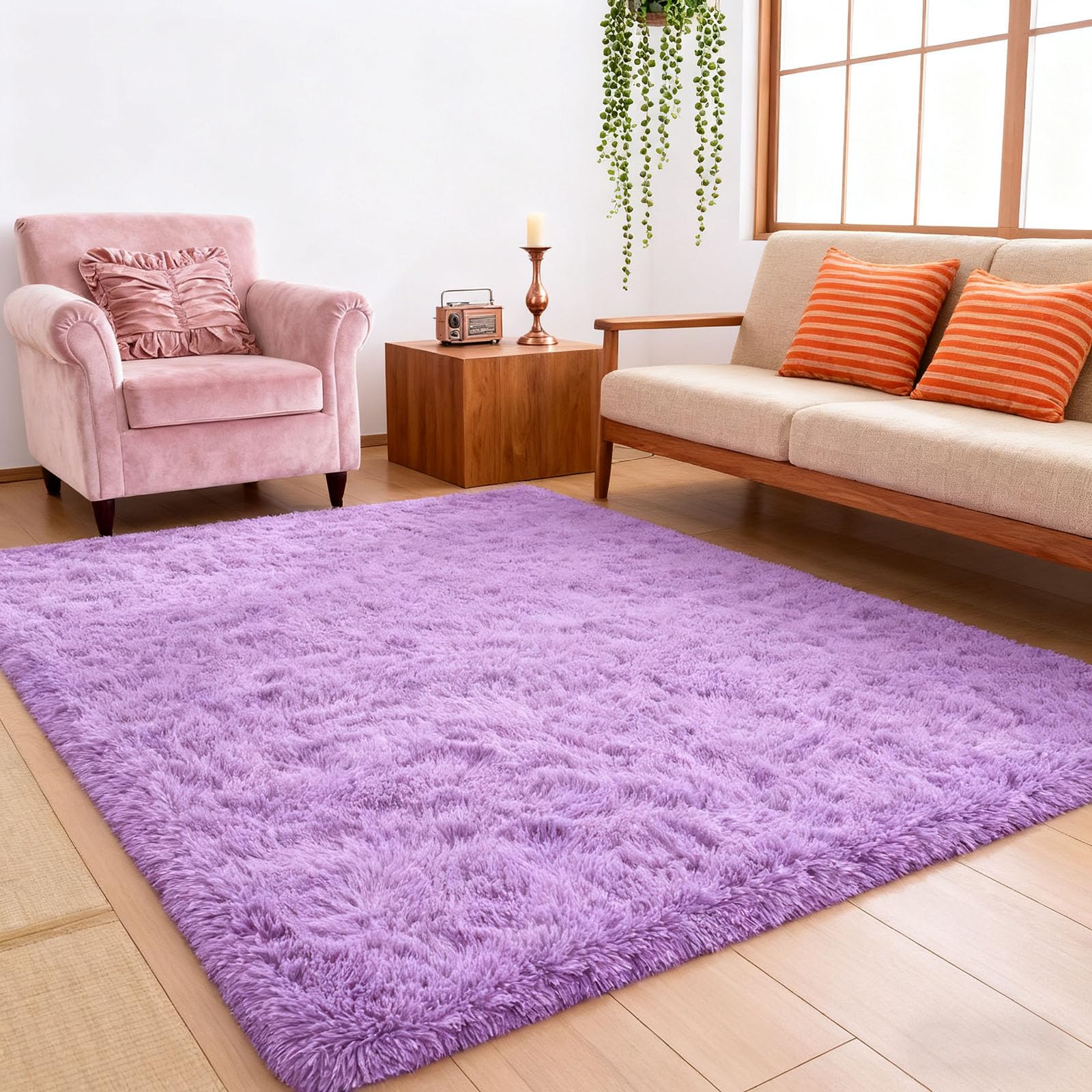 Tapis extérieur à poils longs super doux pourpre grand format 310x320