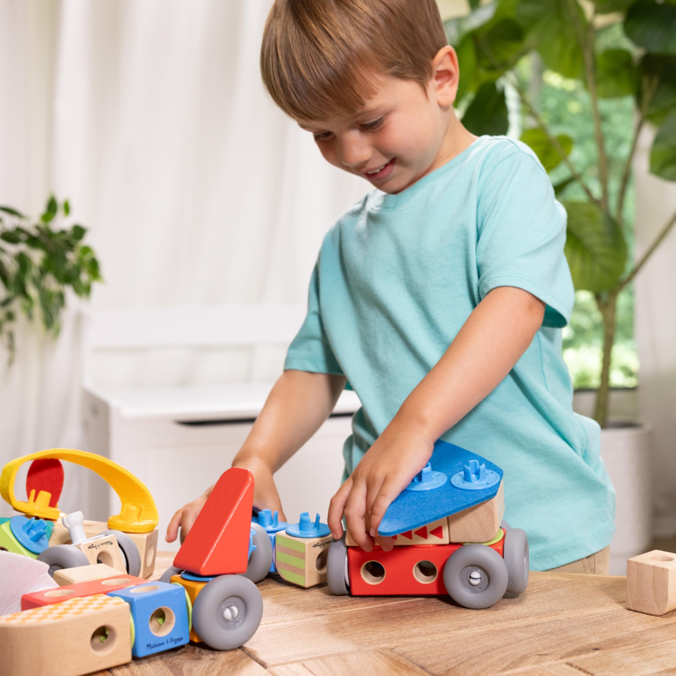Melissa & Doug Blockables Set dei Veicoli – Set di Costruzioni in Legno con Blocchi Collegabili (54 Pezzi), Gioco Creativo e Educativo, Regalo per Bambini e Bambine, 2+ Anni - Certificati FSC